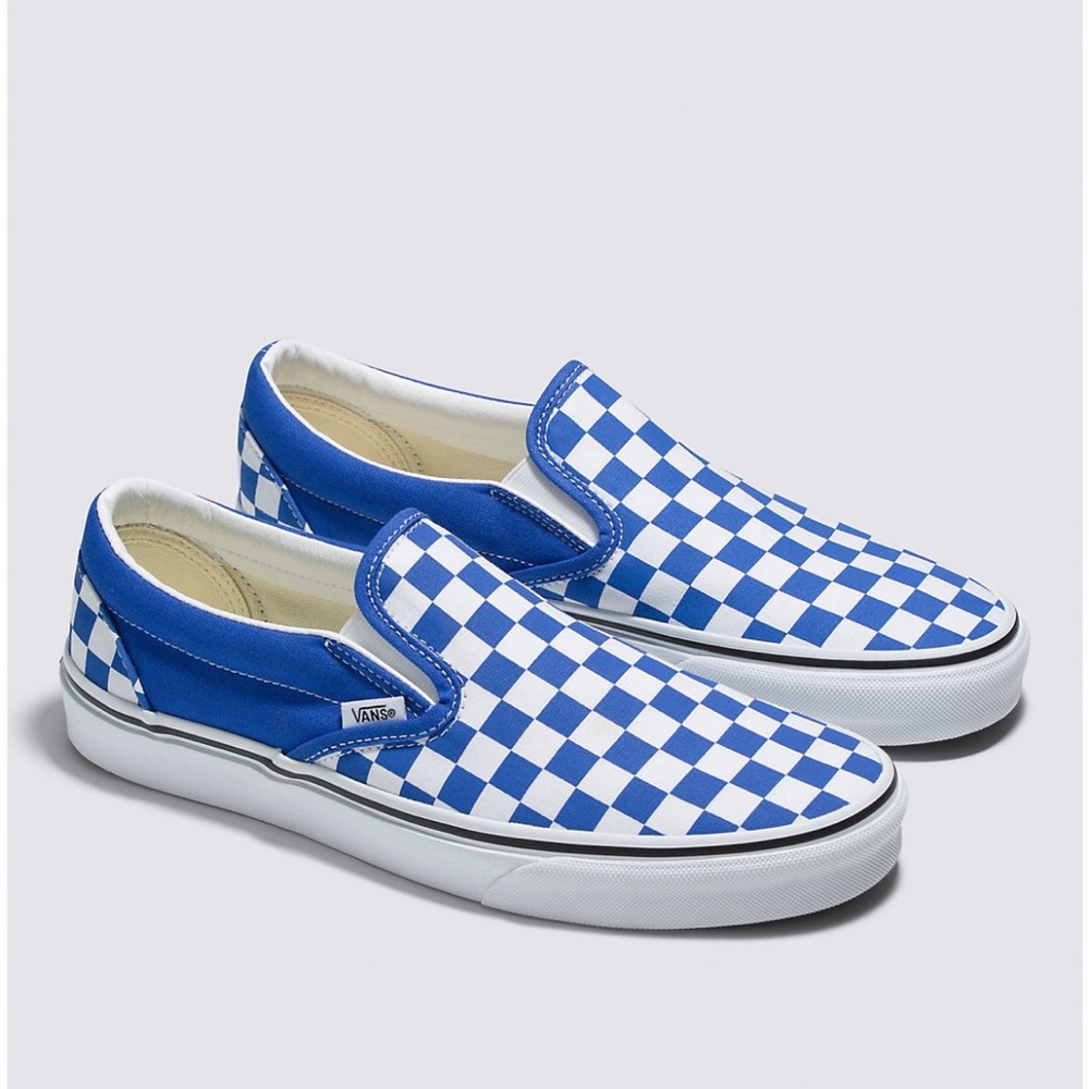 Vans Blue and White Checkerboard Slip-On Sneakers